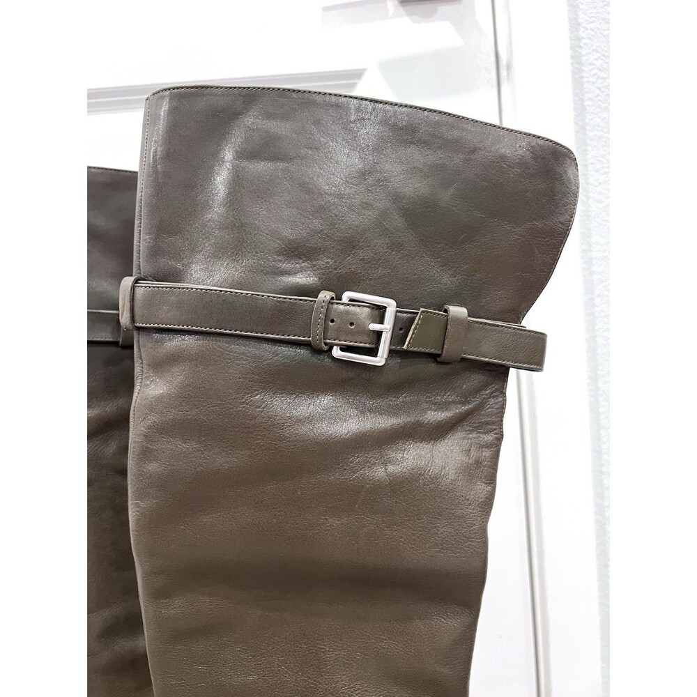 ZARA NEW WOMAN KNEE HIGH WIDE-LEG LEATHER HIGH-HEEL BOOTS GREEN SIZE 8 1016/410 - Picture 10 of 16